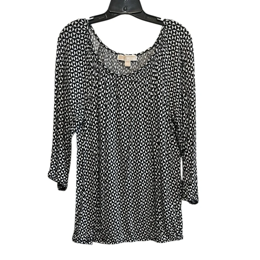 Michael Kors Black and White Patterned Blouse Size Large